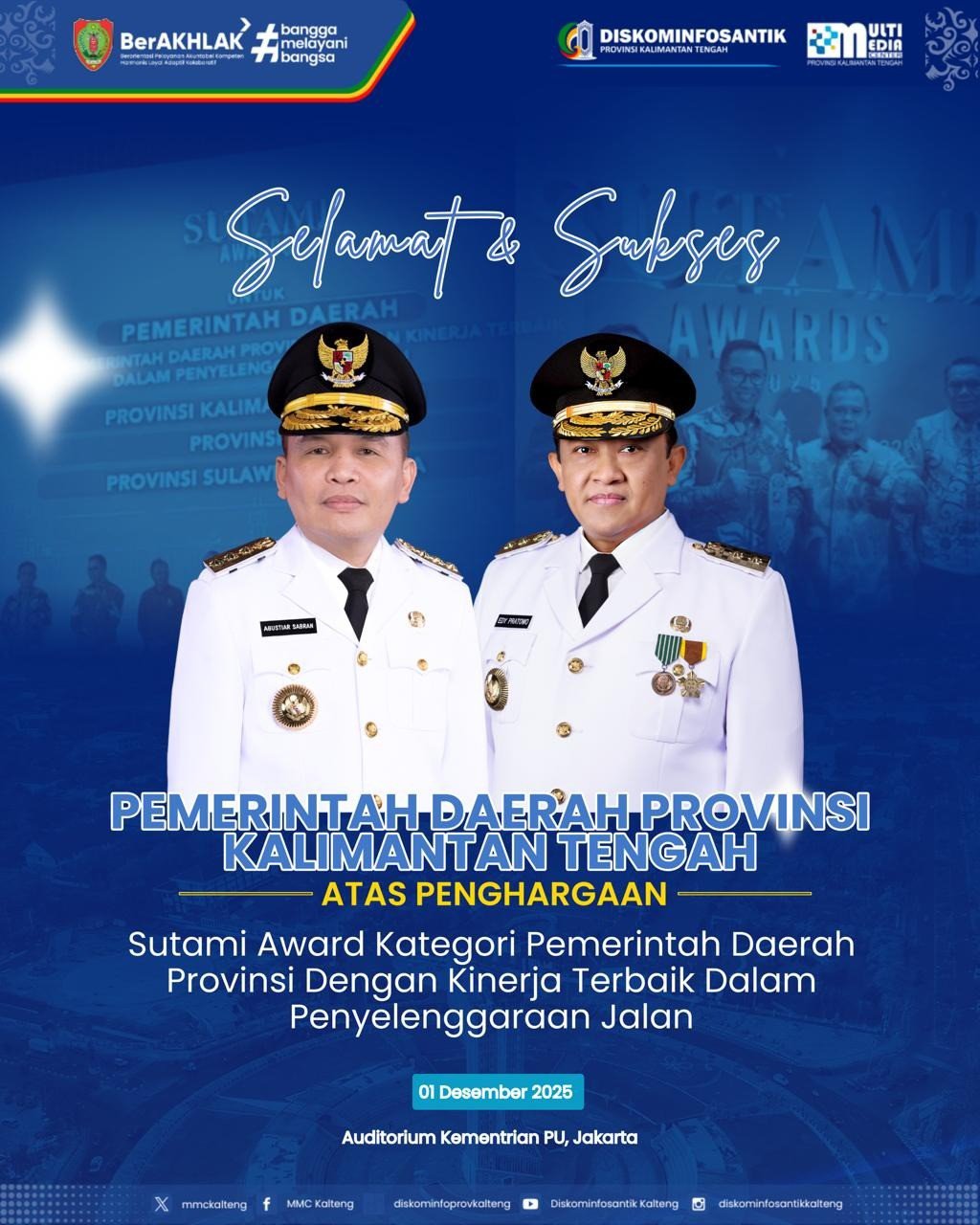 Kembali Berprestasi, Kalteng Raih Peringkat 1 Sutami Awards 2025